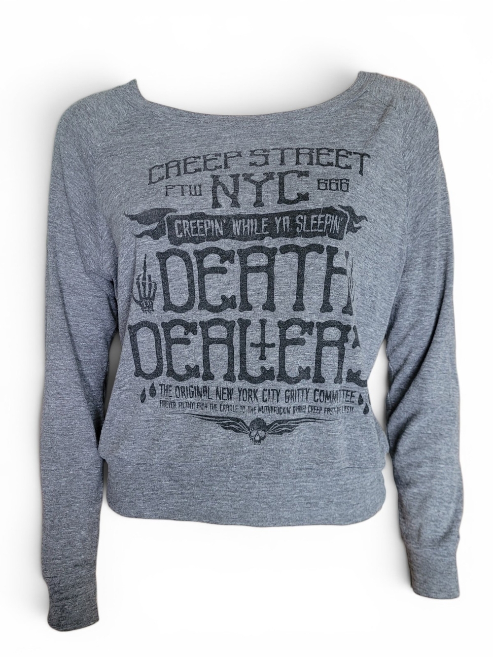 Creep Street Death Dealer Graphic Long Sleeved Tee Grey Small